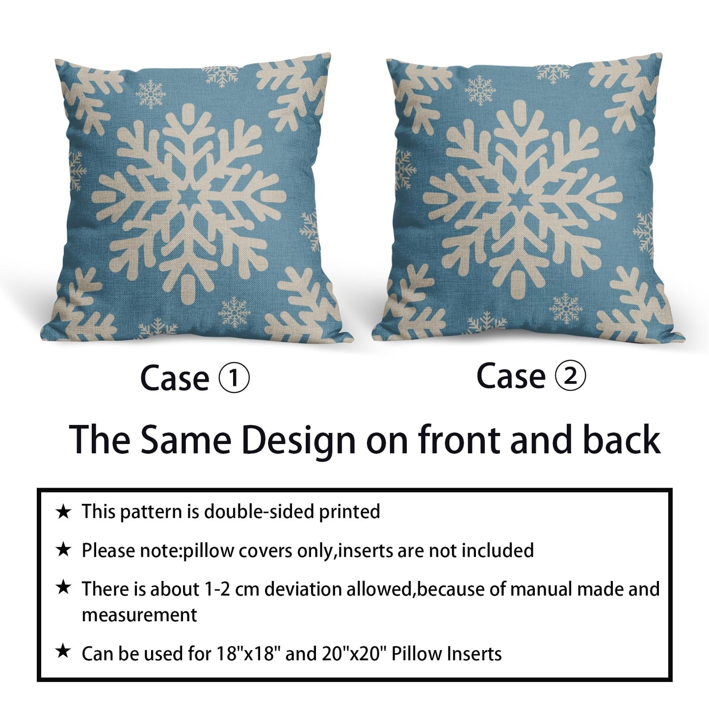 Sivirary Light Blue Christmas Pillow Covers 18x18 Inch Set of 2, Xmas Snowflakes Rustic Winter Themed Decorative Throw Pillow Cases Outdoor Linen Cushion Covers Farmhouse Sofa Couch Bed Decor