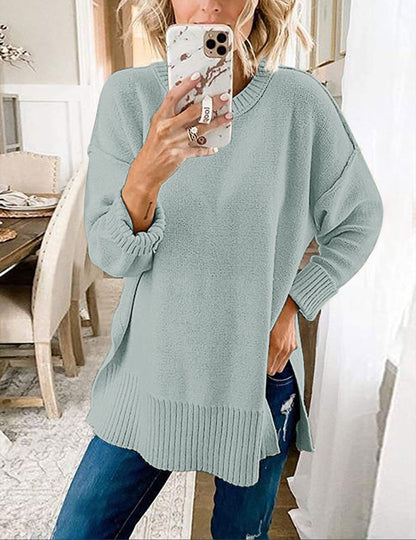 MEROKEETY Women's 2025 Fall Winter Oversized Pullover Sweater Casual Loose Crew Neck Long Sleeve Side Split Jumper Tops