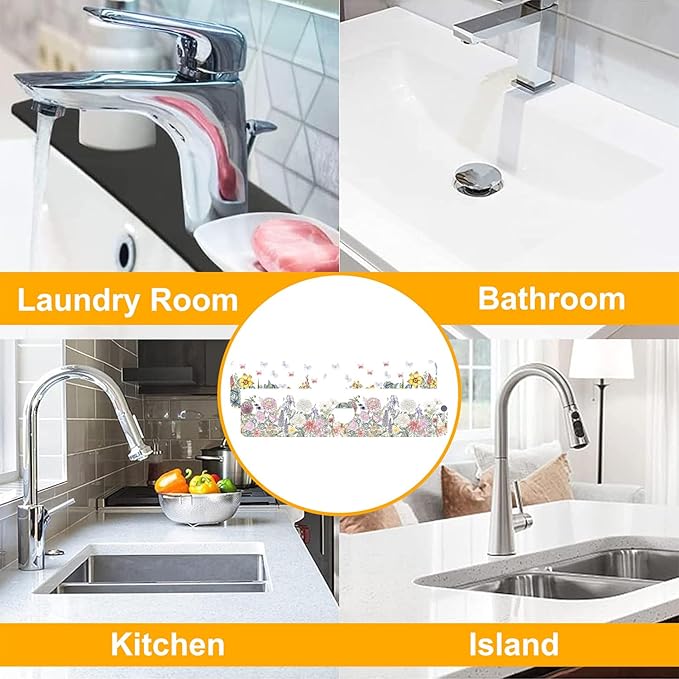 2 Pack Butterfly Floral Sink Splash Guard Faucet Mat Rose Lily Tulip Peony