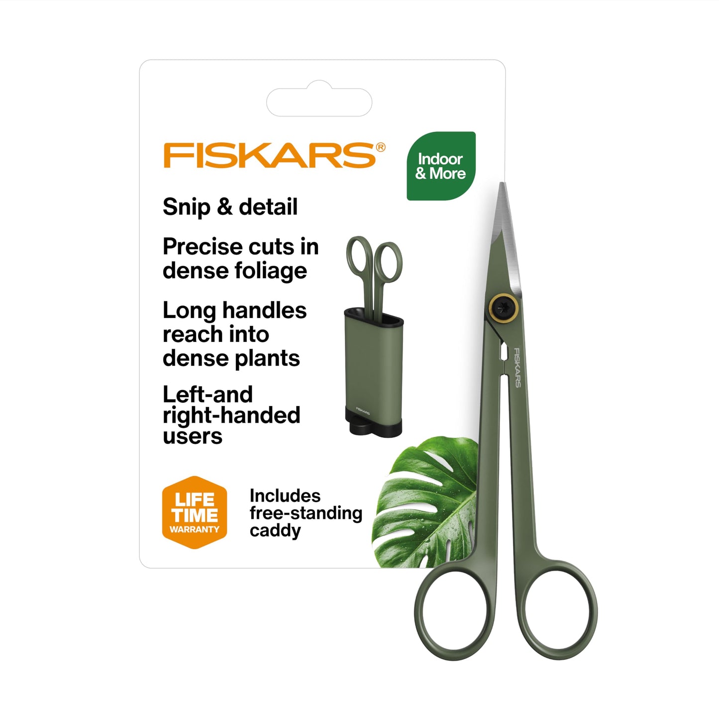 Fiskars Plant Detailer Snips & Holder, Precision Indoor Gardening Tool for Trimming & Pruning Dense Foliage, Long Reach Stainless Steel Micro-Tip Blades for Clean Cuts and Healthy Plant Growth, 6"