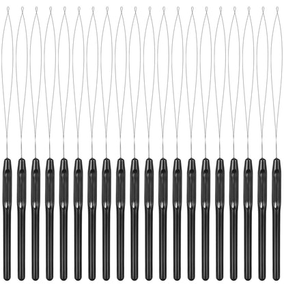 Chuangdi 20 Pieces Hair Extension Loop Needle Threader Pulling Hook Needle Bead Device for Hair or Feather Extensions Supplies, DIY Hook Tool Loop Tools(Black)