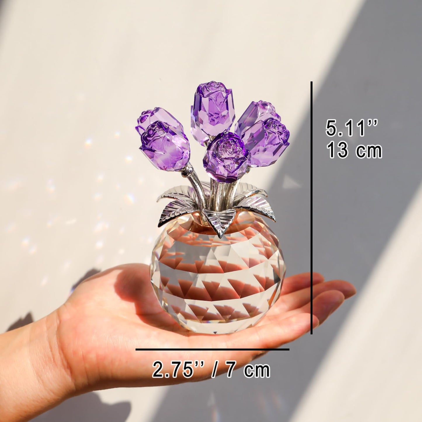 Crystal Rose Figurines Gifts for Women Valentine's Day, Glass Floral Ornament for Mother's Day Birthday Christmas Amethyst Collectible Rose Flowers Anniversary Floral Presents for Her (Purple)