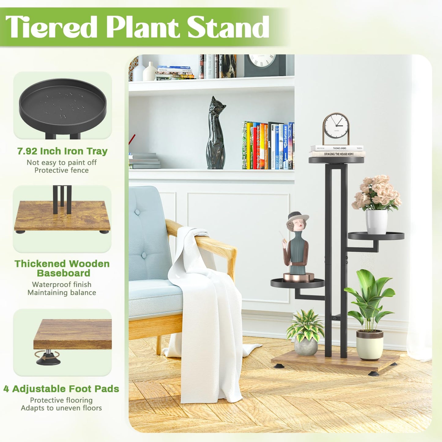 iDavosic.ly Plant Stand for Indoor Outdoor 2 Pack, 5 Tier Metal Folding Flower Holder Shelf and 4 Layer 28 Inch Tall Corner Pot Display Rack for Patio Living Room Garden Balcony Bedroom Porch, Black