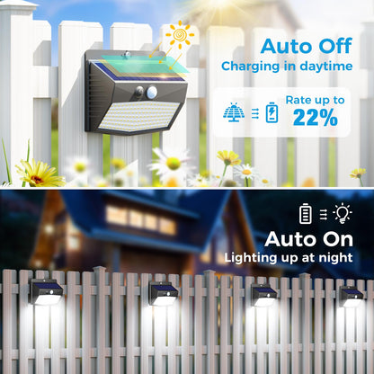 Peasur 2 Packs Solar Outdoor Lights Motion Sensor Solar Security Lights Waterproof with 3 Lighting Modes Solar Powered Wall Lights Outside for Garden Fence Yard