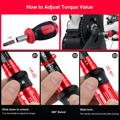 ATsafepro Bike Torque Wrench Set 1/4 Inch,3-25Nm, 61 Piece Magnetic Ratchet Screwdriver Set,Small Torque Wrench with Bits and Extension Rod for Bicycle Maintenance, DIY