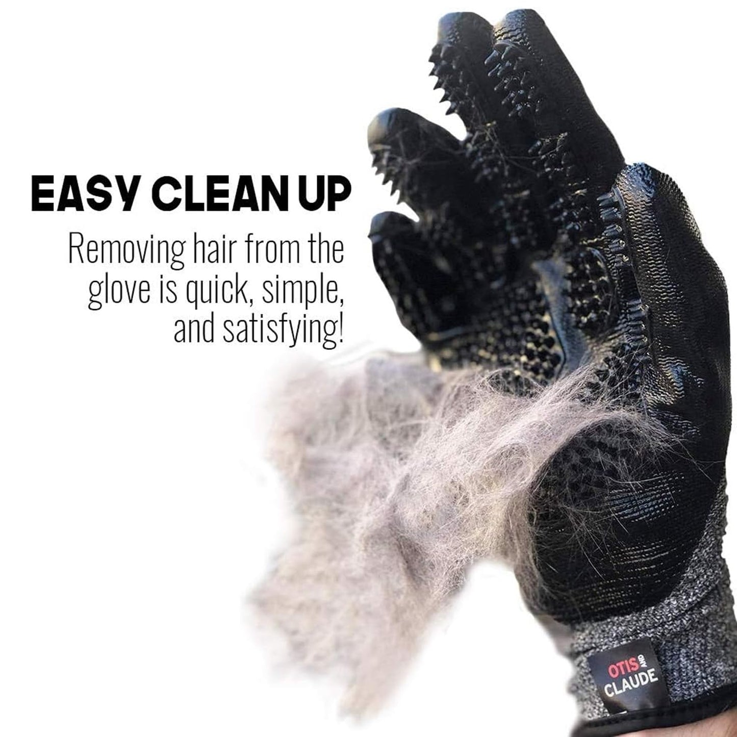 Otis and Claude Pet Grooming Gloves with Adjustable Strap - Gentle and Comfortable Hair Remover, Bathing, Massage, Brush - Left & Right - for Cats, Dogs & Horses