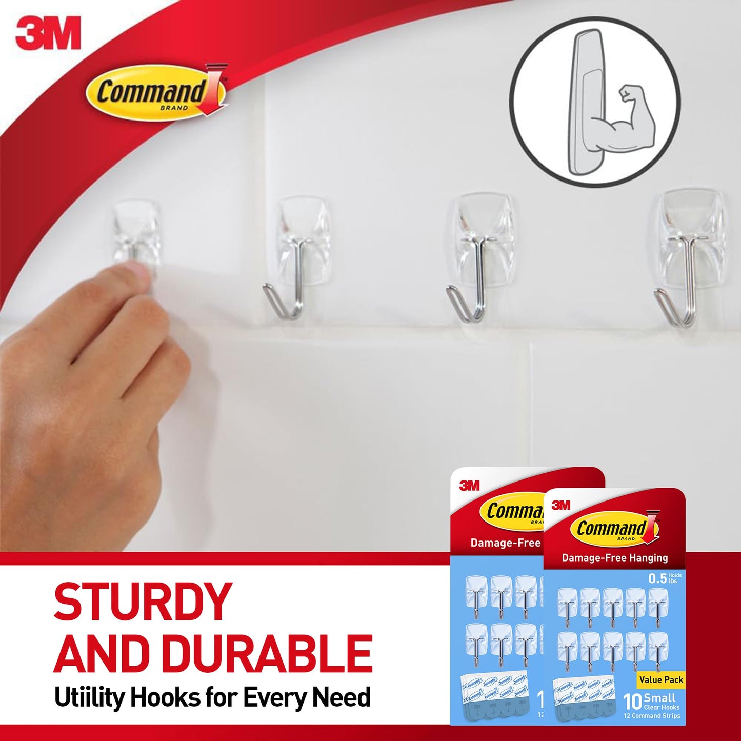 Command Small Clear Wire Toggle Hooks, 20 Wall Hook and 24 Strips, Damage-Free Hanging with Adhesive, Great for Hanging, Organization and Storage, Holds up to 0.5 lb