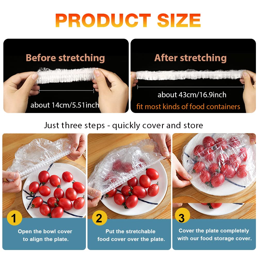200PCS Bowl Covers Bread Proofing with Storage Bags, Fits Bowls up to 12", Plastic Wrap for Food Plastic Bowl Covers Elastic Reusable Plate Covers for Family Outdoor Picnic, BPA Free, Food Grade