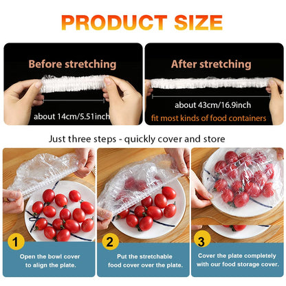 200PCS Bowl Covers Bread Proofing with Storage Bags, Fits Bowls up to 12", Plastic Wrap for Food Plastic Bowl Covers Elastic Reusable Plate Covers for Family Outdoor Picnic, BPA Free, Food Grade