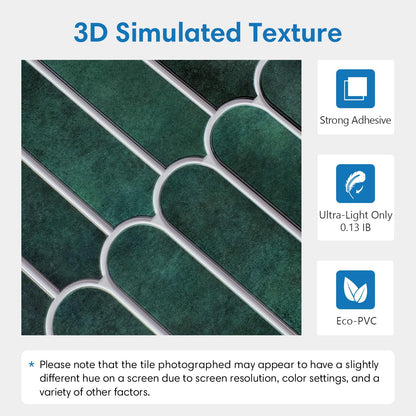 COMSTICKC Matte Dark Green Peel and Stick Tiles, 3D Wall Stickers, 10 Sheets, Ultra-Light Thin PVC Wall Panels 3D Fish Scale Stick on Tile Sticker Backsplash Kitchen Bathroom, 12"X12"