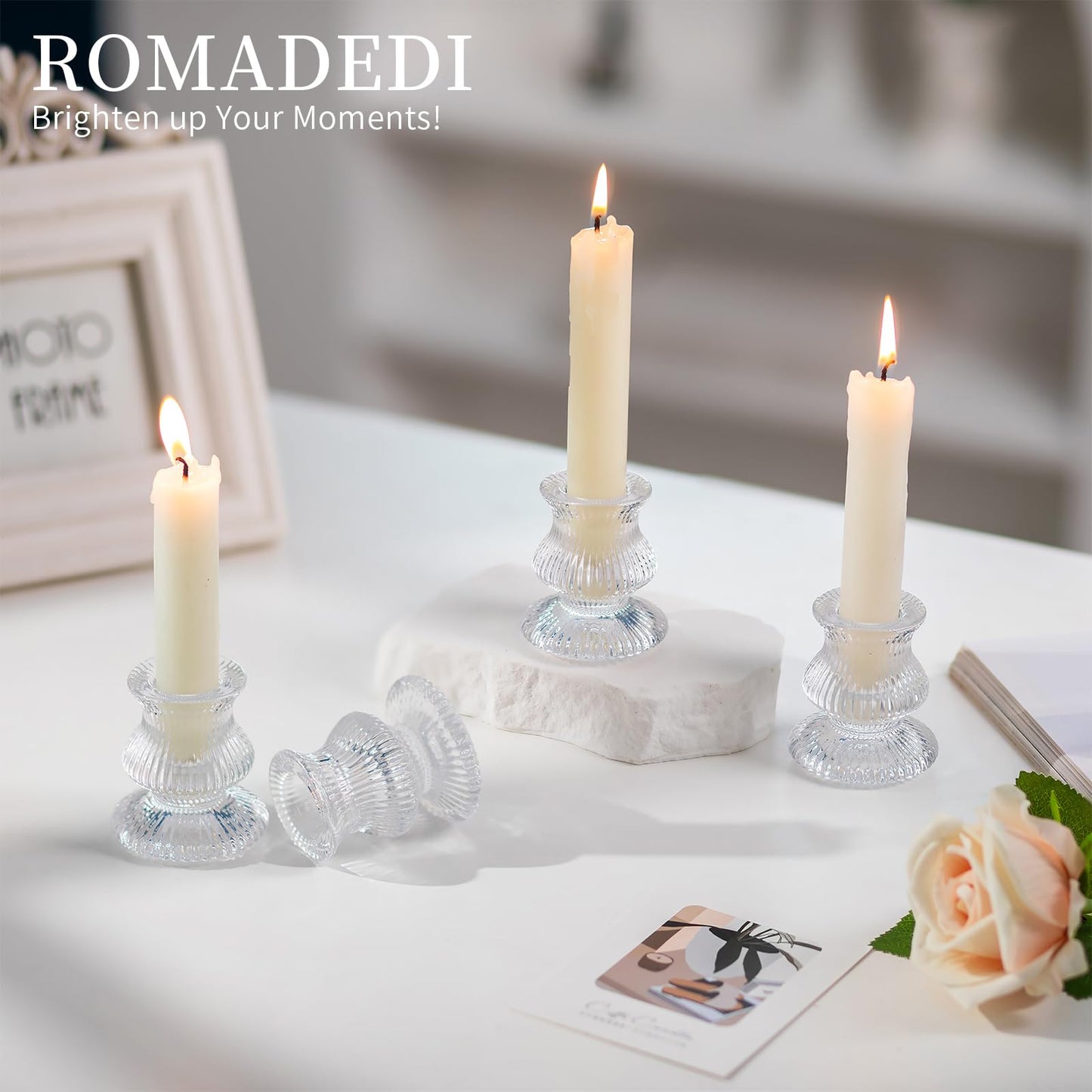 Romadedi Glass Candle Holder for Candlestick - 20 Pcs Clear Small Tapered Candle Holder Decor Bulk Wedding Table Centerpiece for Candle Sticks Christmas Party Living Room Dinner Advent