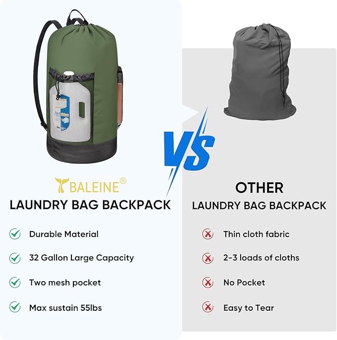 BALEINE 2PK 120L Laundry Bag Backpack, 900D Oxford Fabric Large Travel Laundry