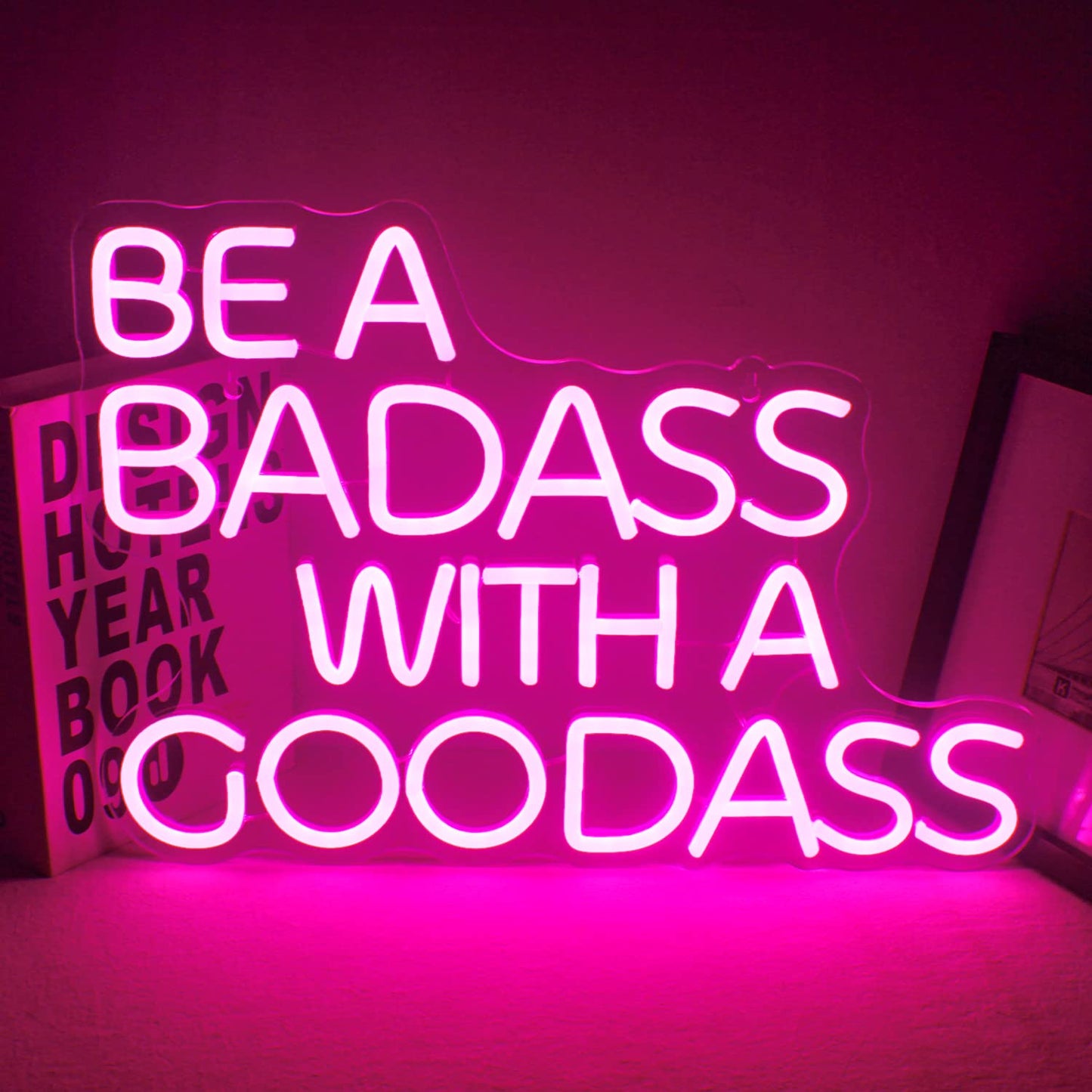 Gym Neon Sign with Pink LED Content Neon Light BE A BADASS WITH A GOODASS Light Signs for Wall Art Decor in Bar Club Ideal Birthday Gift for Teens and Adult Home Gym