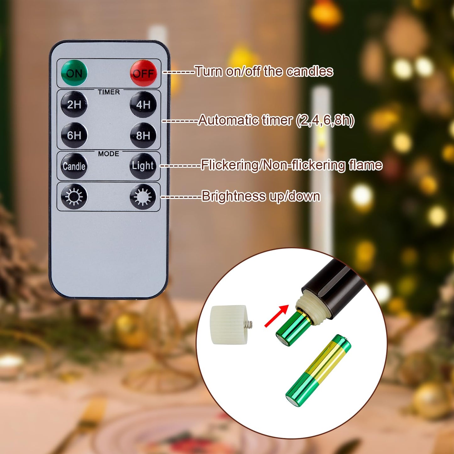 IMAGE Upgraded Flameless Taper Candles, 6-Pack Remote Control Timer Flickering LED Candles, Perfect for Christmas, Home, Wedding, and Party Decor (Grey)