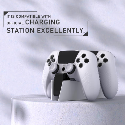 PlayVital 3D Studded Edition Anti-Slip Silicone Cover Case for ps5 Edge Controller, Soft Rubber Protector Skin for ps5 Edge Wireless Controller with 6 Thumb Grip Caps - Clear White