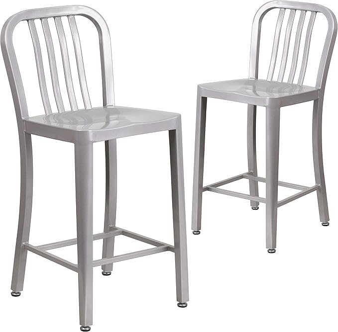 Flash Furniture Gael Commercial Grade 2 Pack 24" High Silver Metal