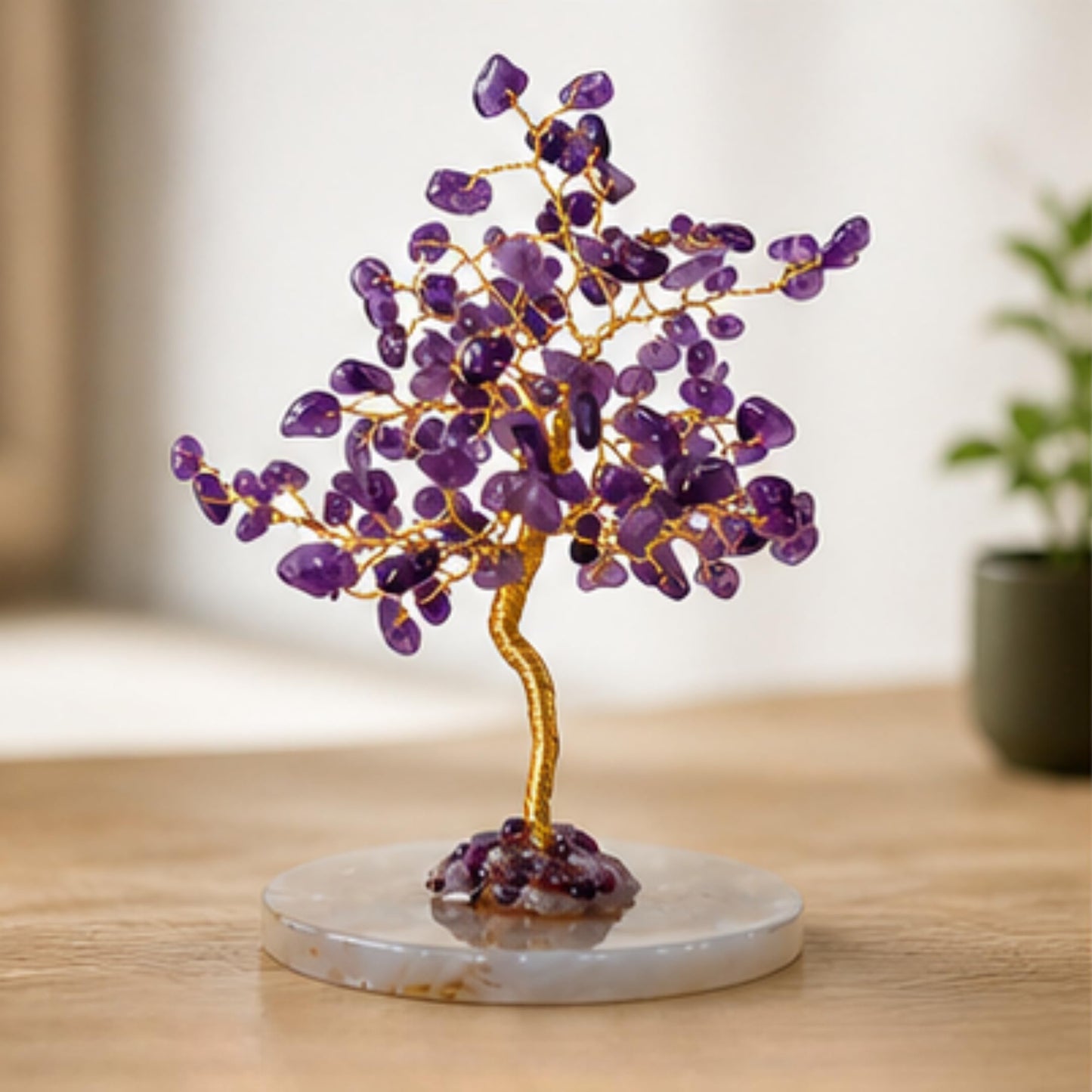 Real Crystal Tree of Life, Purple Amethyst Bonsai Money Tree with Agate Base, Spiritual Gemstone Feng Shui Decor with Gold Wire, Housewarming Birthday Gift (Amethyst (Purple))