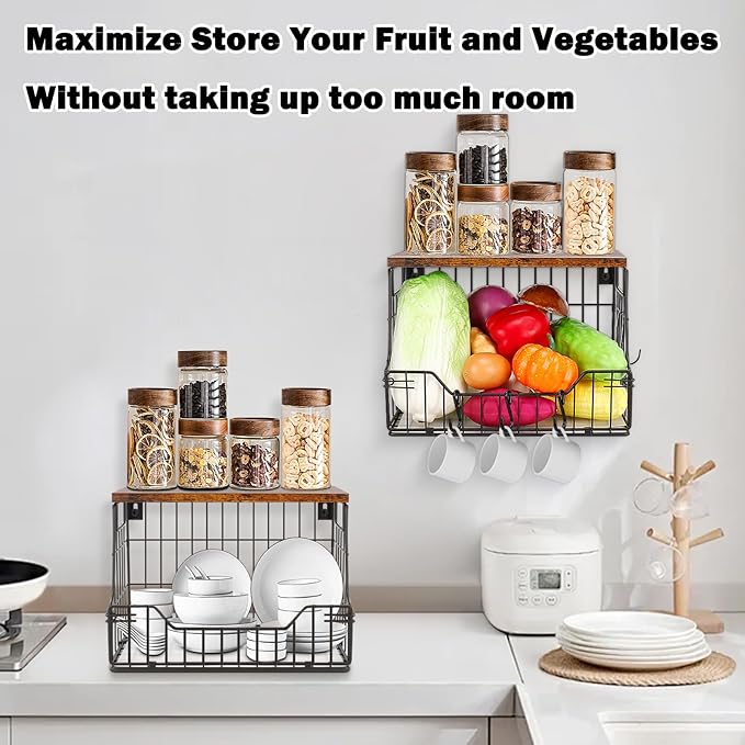 Livabber Fruit Basket for Kitchen, Metal Fruit Vegetable Storage Bin