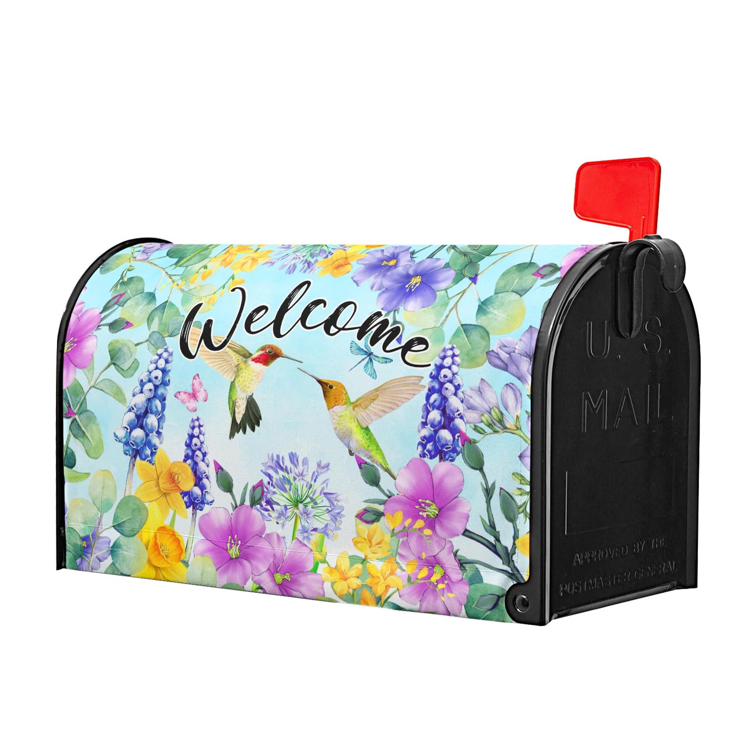 Spring Summer Flowers Mailbox Covers Magnetic Large Size 25x21 Inch Cherry Blossom Mailbox Cover Spring Hummingbird Mailbox Wraps Post Letter Box Cover Decoration for Outdoor Garden Home Yard Outside