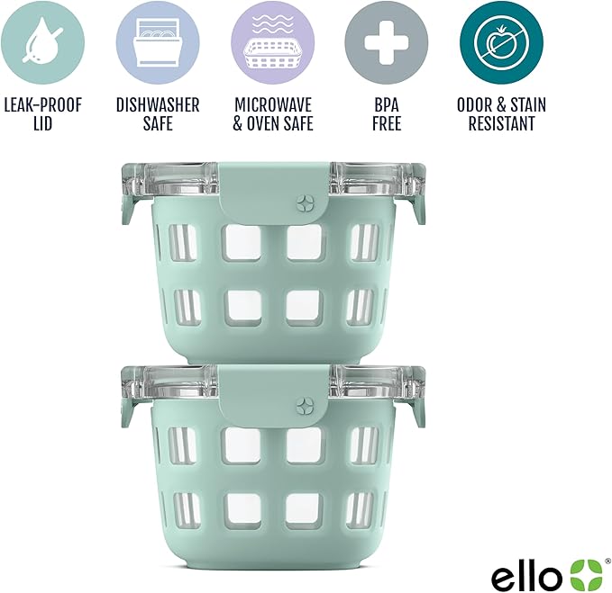 Ello Duraglass 2-Pack 2 Cup Reusable Glass Container Jar