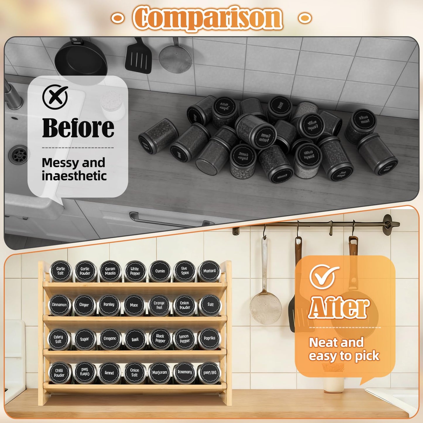 Tfro & Cile Spice Rack Organizer 4-Tier Bamboo Countertop Seasoning Organization for Cabinet Pantry Organizers for Kitchen