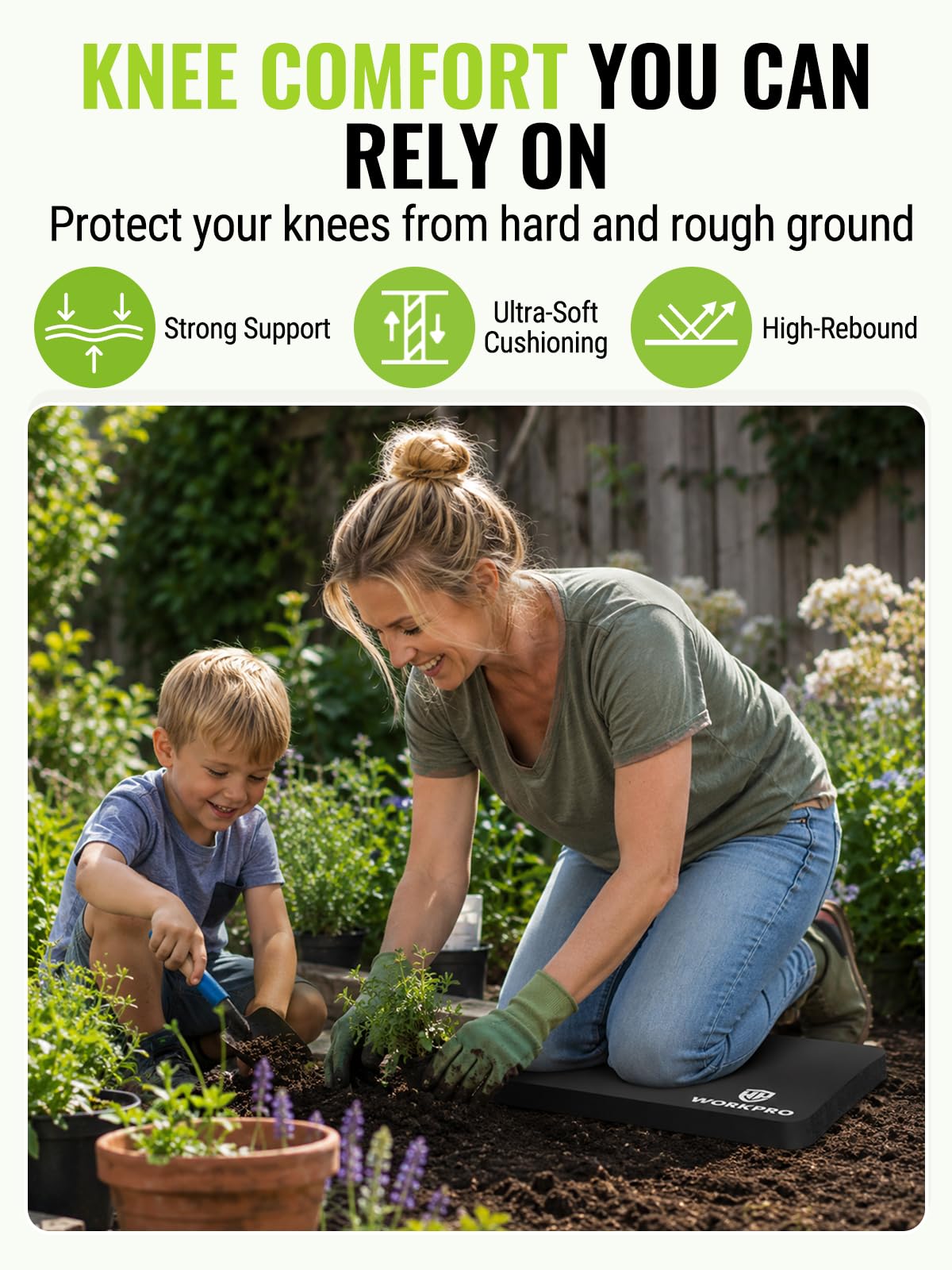 WORKPRO Extra Thick Kneeling Pad, Soft NBR Foam Cushioning for Knee, Large Foam Kneeler Mat for Gardening, Bathing Baby, Exercise, Workout Supplies, 17.5 x 11 x 1.5 in, Black