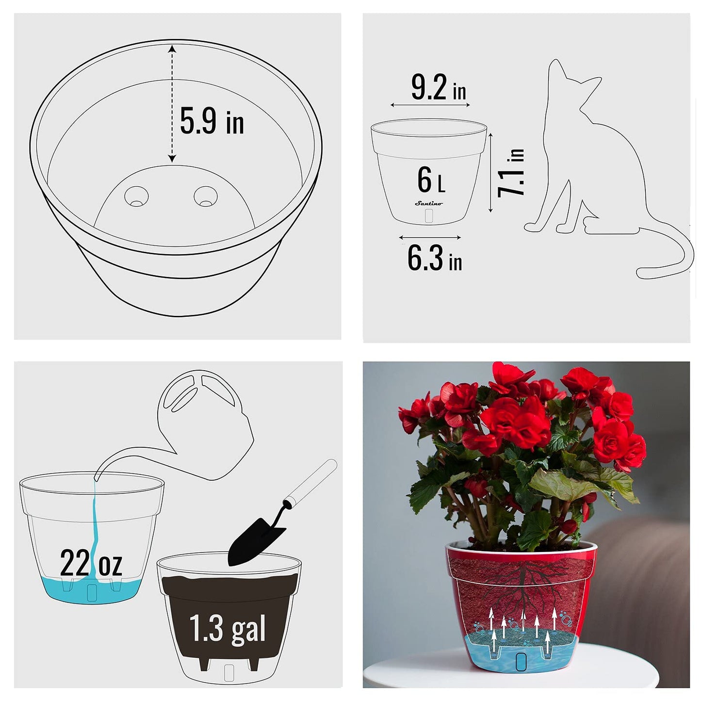 Santino ASTINO 9.2 Inch Self Watering Planter Green-Gold/White for Indoor Plants - Premium Quality Plastic Pot with Water Level Indicator for All House Herbs, Plants, African Violets and Dahlias
