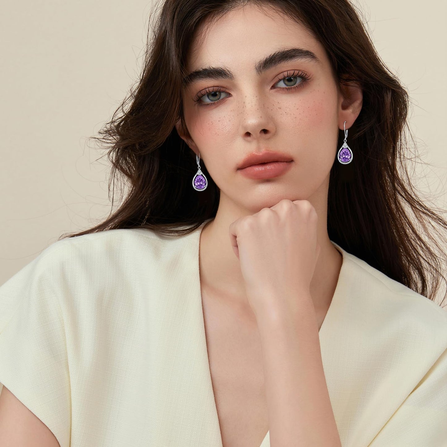 Amethyst Earrings Sterling Silver Dark Purple Birthstone Earrings AAAAA Cubic Zirconia Teardrop Dangles Jewelry Christmas Gifts for Women