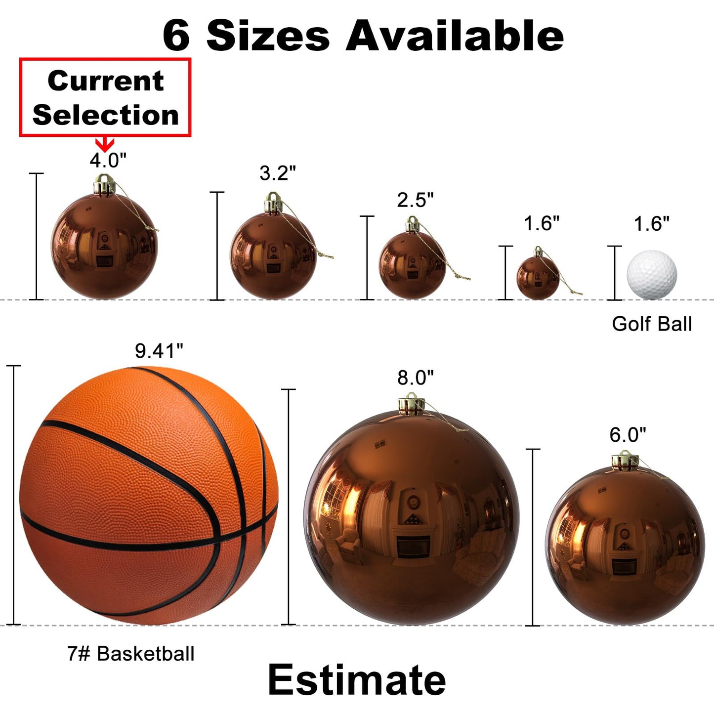 Bronze 4.0" Large Christmas Balls - Christmas Tree Decoration Ornaments Shatterproof Hanging Balls for Birthday Halloween Holiday Wedding Decorations Set of 4pcs