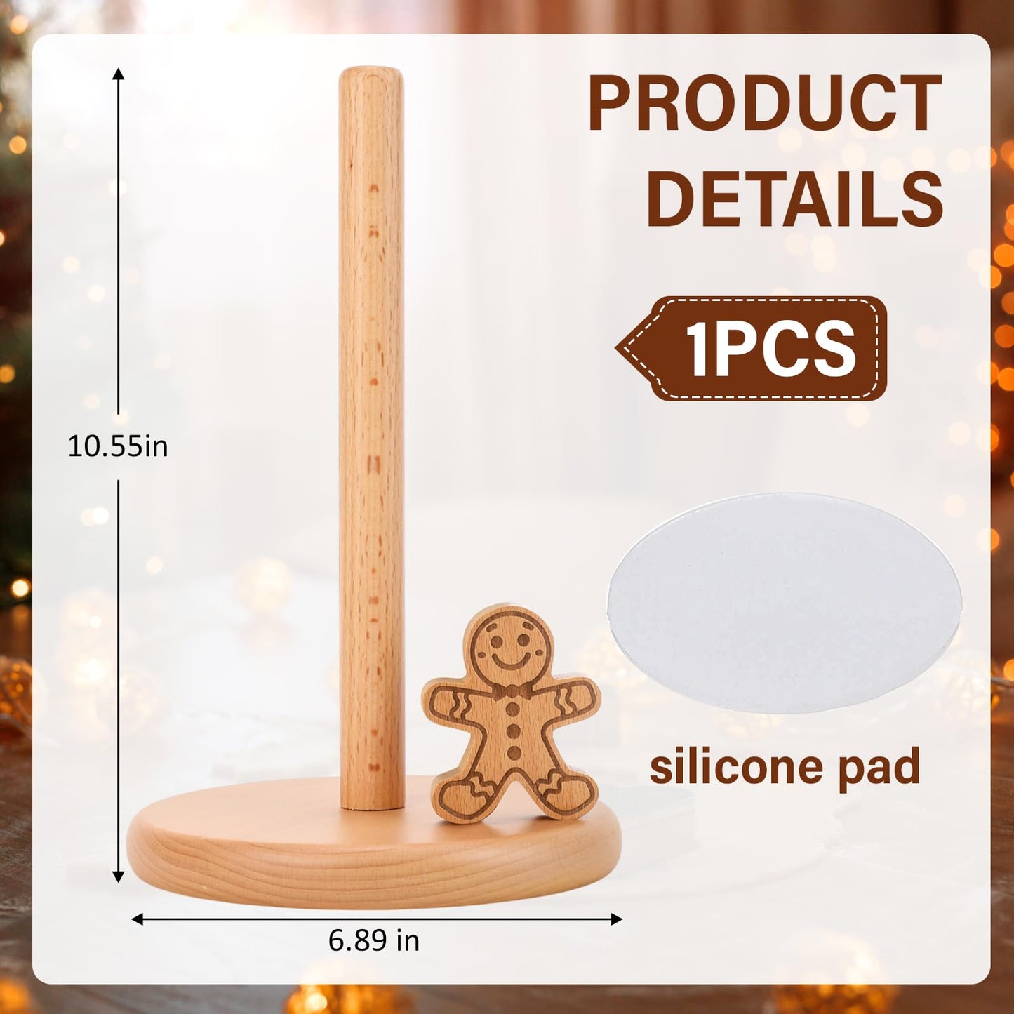 BrightRow Christmas Farmhouse Paper Towel Holder Wooden Decorative Paper Towel Holder Countertop Cute Decorative Rustic Kitchen Storage Gift for Xmas Home Bathroom Party(Gingerbread Man)