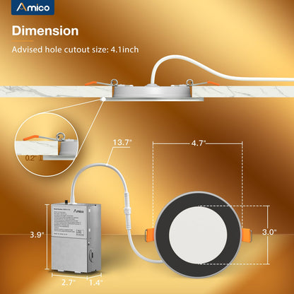 Amico 24 Pack 6 Inch 5CCT LED Recessed Ceiling Light with Night Light, 2700K/3000K/3500K/4000K/5000K Selectable Ultra-Thin Recessed Lighting, 12W=110W, 1100LM, Dimmable Canless Wafer Downlight ETL&FCC