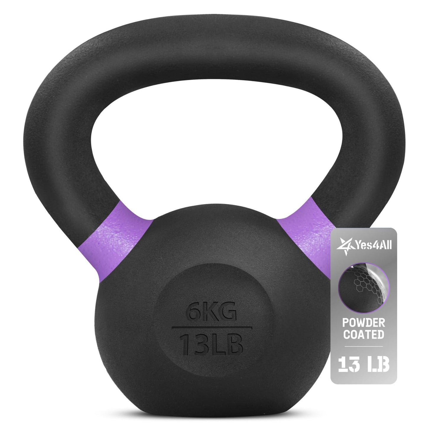 Yes4All Powder Coated Kettlebell, Cast Iron Core Kettlebells with Non-Slip Handle & Flat Bottom for Conditioning, Heavy Duty for Strength Training, 9lb to 71lb - Single & Pair