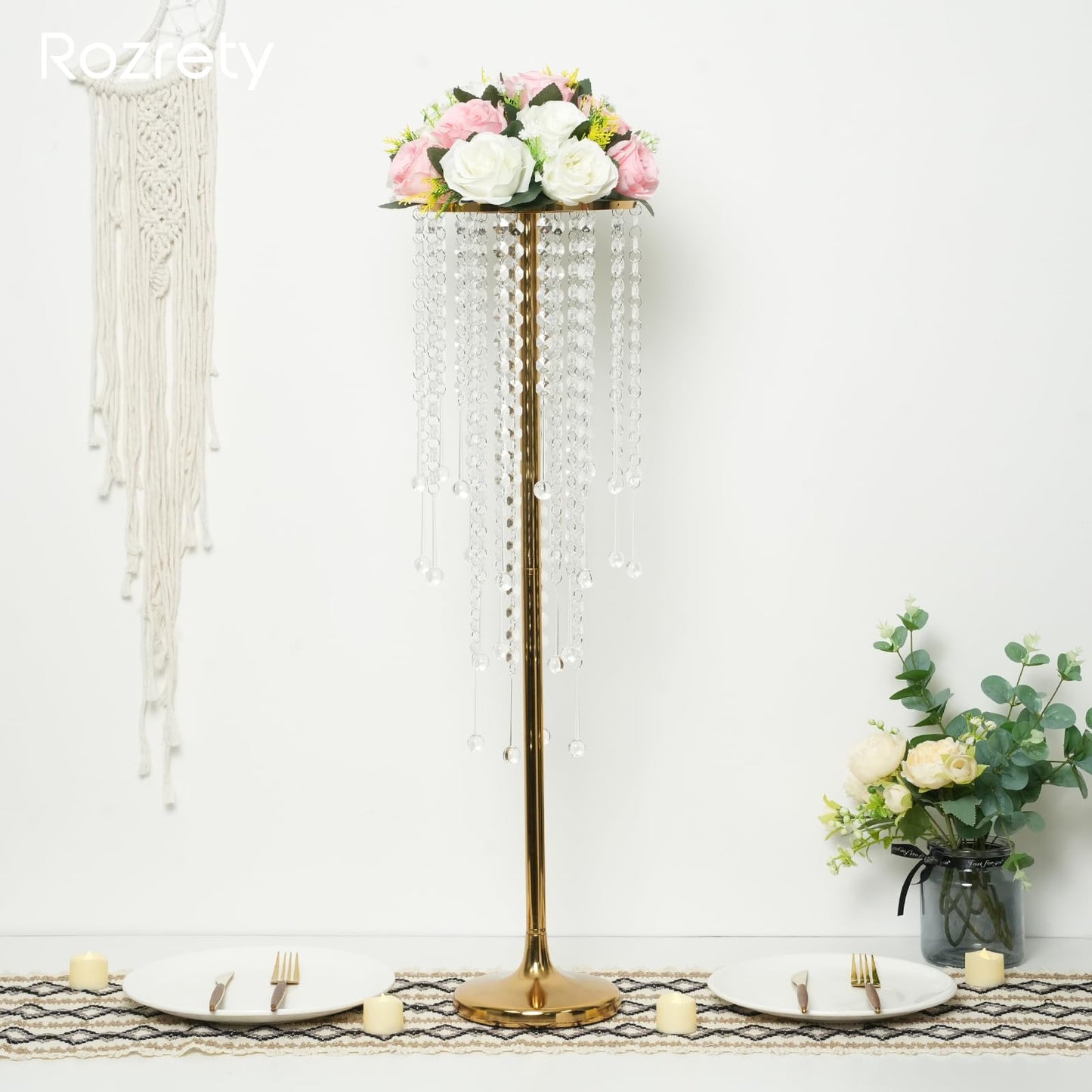 Rozrety Metal Gold Vase, 4pcs Modern Centerpiece for Table, Wedding Event Decor, 29.5in Tall, Durable Rust Resistant, Luxurious Home Decorations