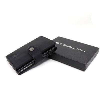 Stealth Wallet - Smart Minimalist Card Holders - RFID/NFC Blocking Pop Up Wallets with Gift Box - Credit Cards Holder & Contactless Protection (Black with Black Crazy Horse Leather and Coin Pocket)