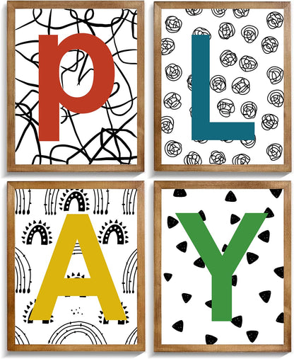 XUCVSPANTING Playroom Sign Nursery Wall Prints Boho Play Room Sign Canvas Posters for Nursery Bedroom Kids Room Decor Reading Corner Decorations,Set of 4(8"x10"inch,Unframed).