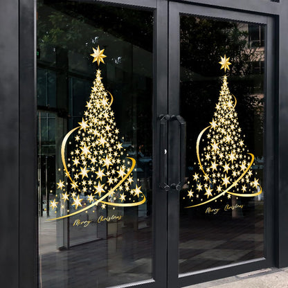 Cityhermit Golden Christmas Tree Window Clings Stickers for Glass, Large DIY Static Wall Window Door Mural Showcase Decal Sticker (1 Pack)