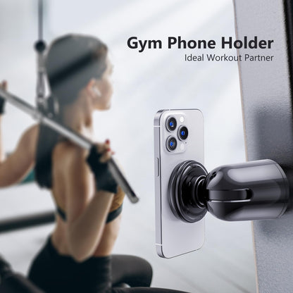 MiiKARE Dual Magnetic Phone Holder for Magsafe, Strong Magnets Gym Phone Holder Mount, 360 Rotation Adjustable, Hands Free Cell Phone Holder Compatible iPhone 17 Pro Max 16 15 14 13, Magsafe Black