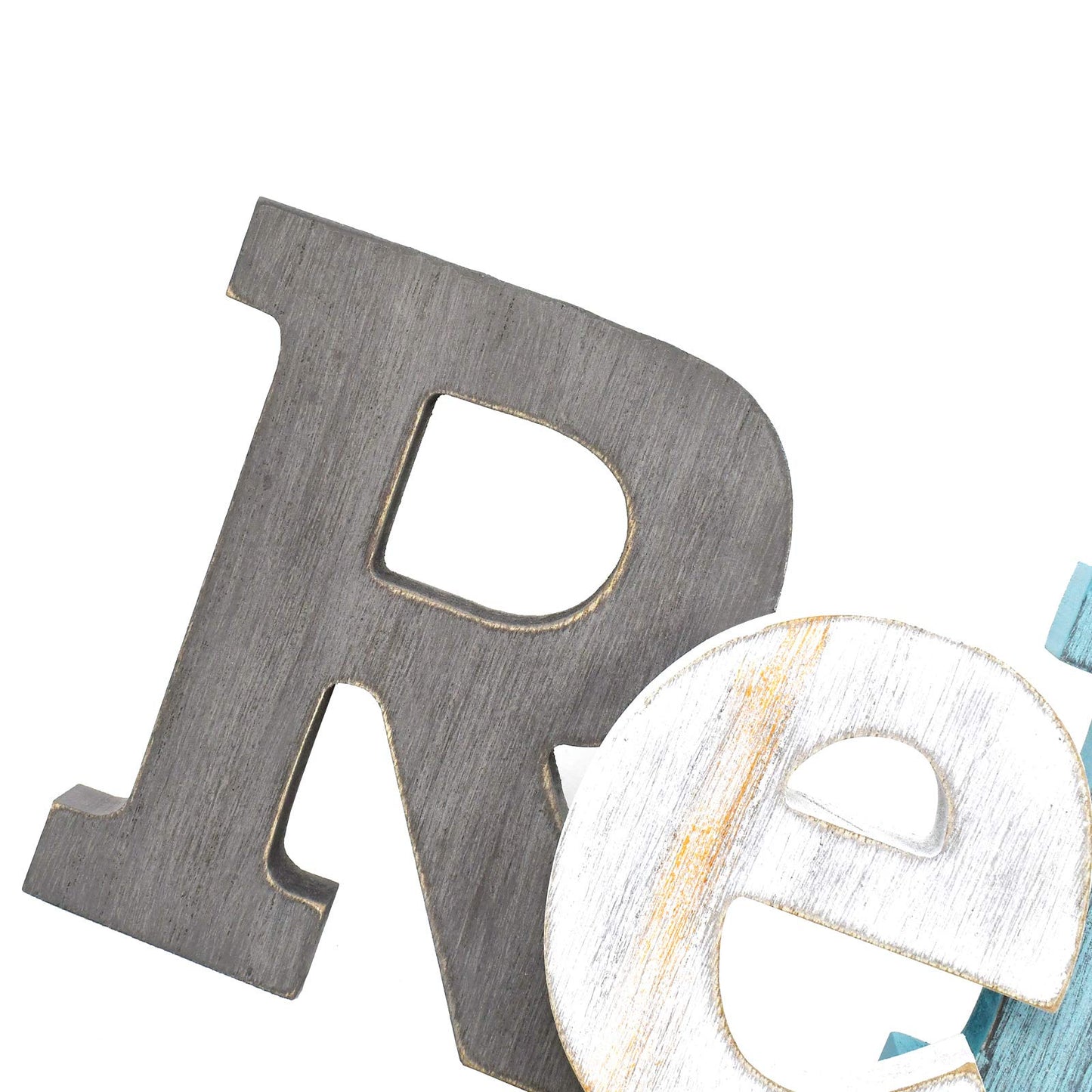 Linfevisi Wooden Relax Sign Aqua Hanging Block Letters Sign Rustic Freestanding Wood Word Decor Decorative Relax Table Sign Cutout Word Art Wall Decor (Relax)