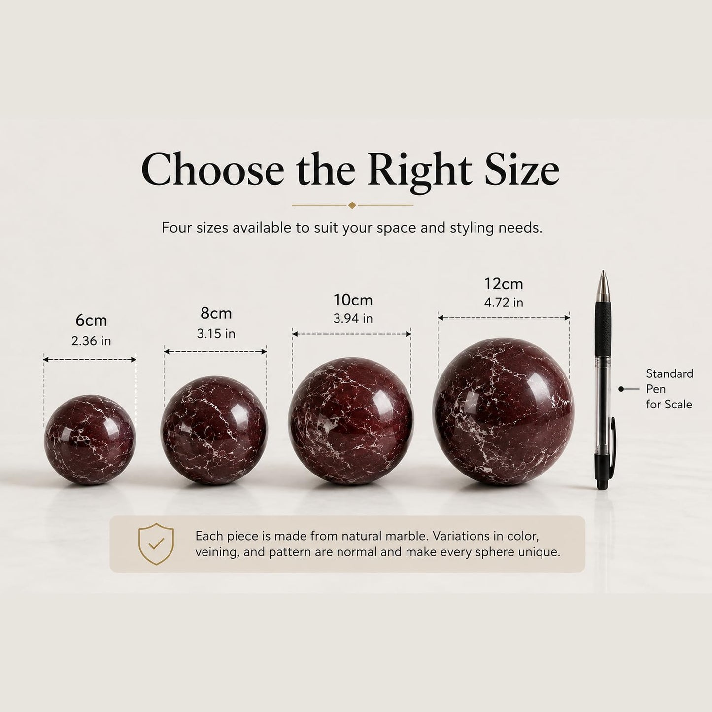 SIRIZEN-DIVING Rosa Levanto Marble Sphere, 8cm Natural Stone Orb