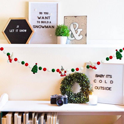 Christmas Felt Ball Garland Wool Felt Snowman Xmas Tree Santa Claus Banner Pom Pom Garland Bunting Holiday Party Decorations Clearance for Home Fireplace Windows Indoor Outdoor Christmas Decor- 6.56Ft