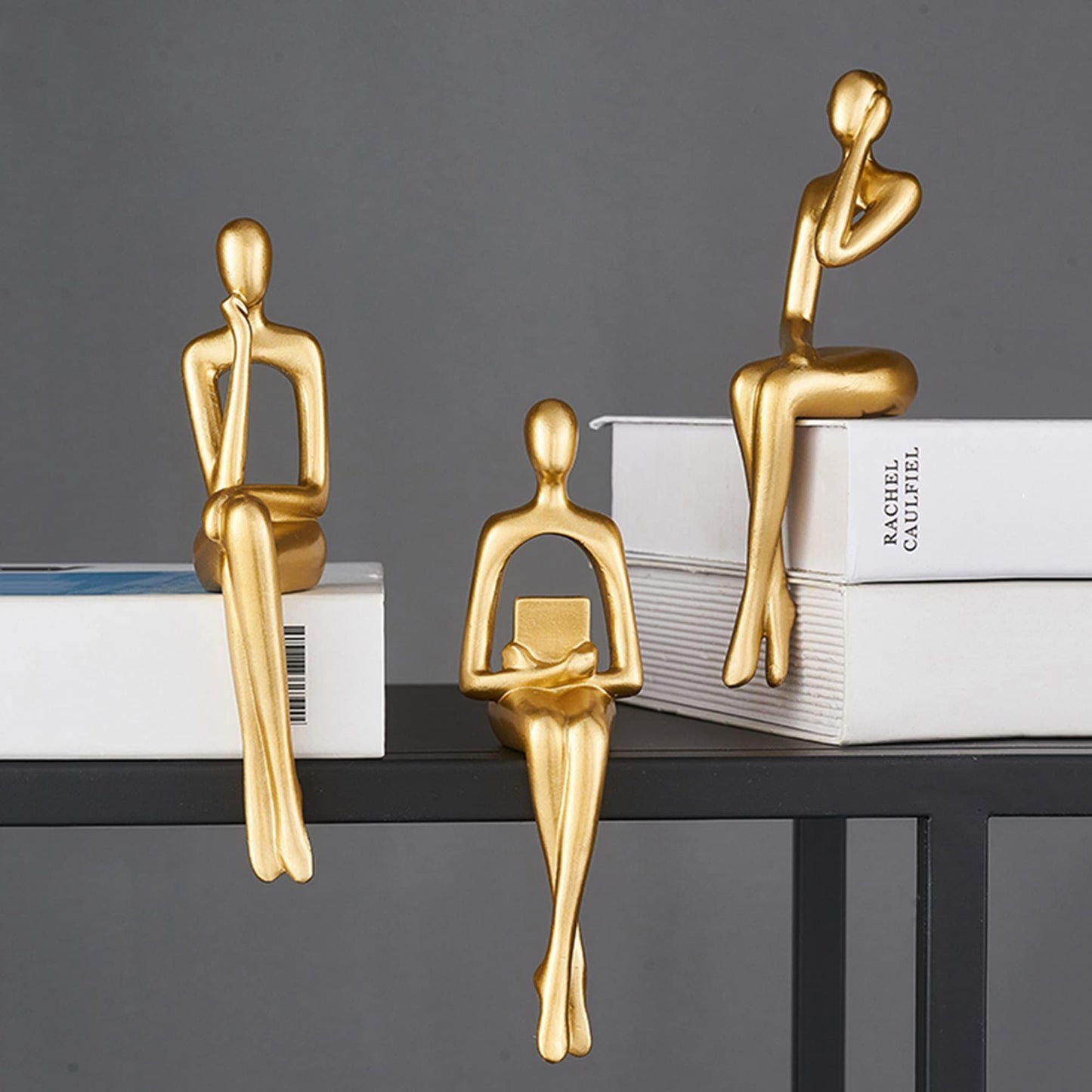 XINXUAN Gold Statue Home Decor - Modern Bookshelf & Desk Decor - 3 Piece Set