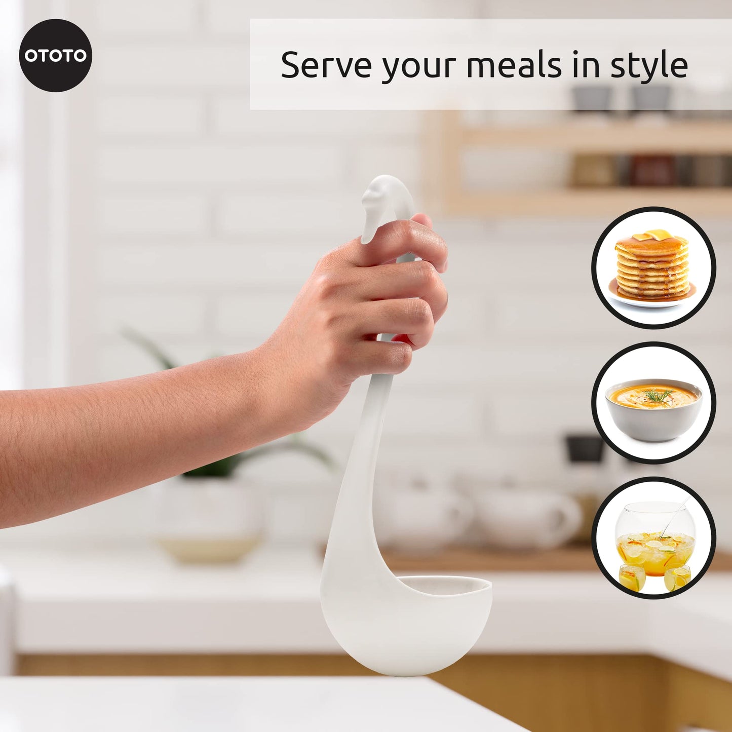 OTOTO Swanky Swan Soup Ladle- Silicone Soup Spoon, BPA-Free, Heat Resistant Soup Ladles For Serving & Cooking - Cute Kitchen Accessories, Unique Kitchen Gifts, Fun Cooking Gadgets (White)