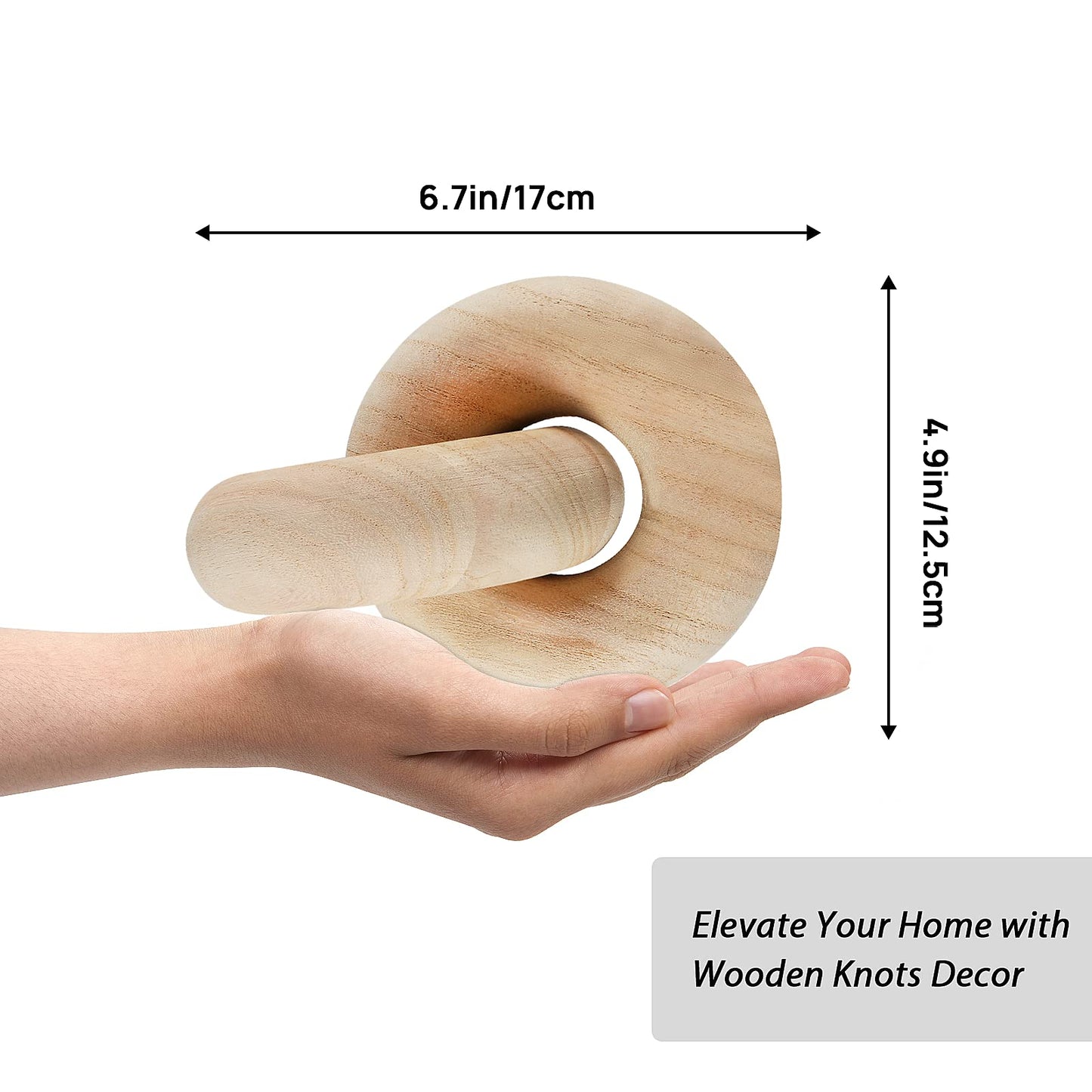 POPRHINO Wood Chain Decor, 2-Link Decorative Chain Hand Carved Boho Wood Knot Decor for Bookshelf Desk Living Room Coffee Table Farmhouse Decorative Ornament (Natural)