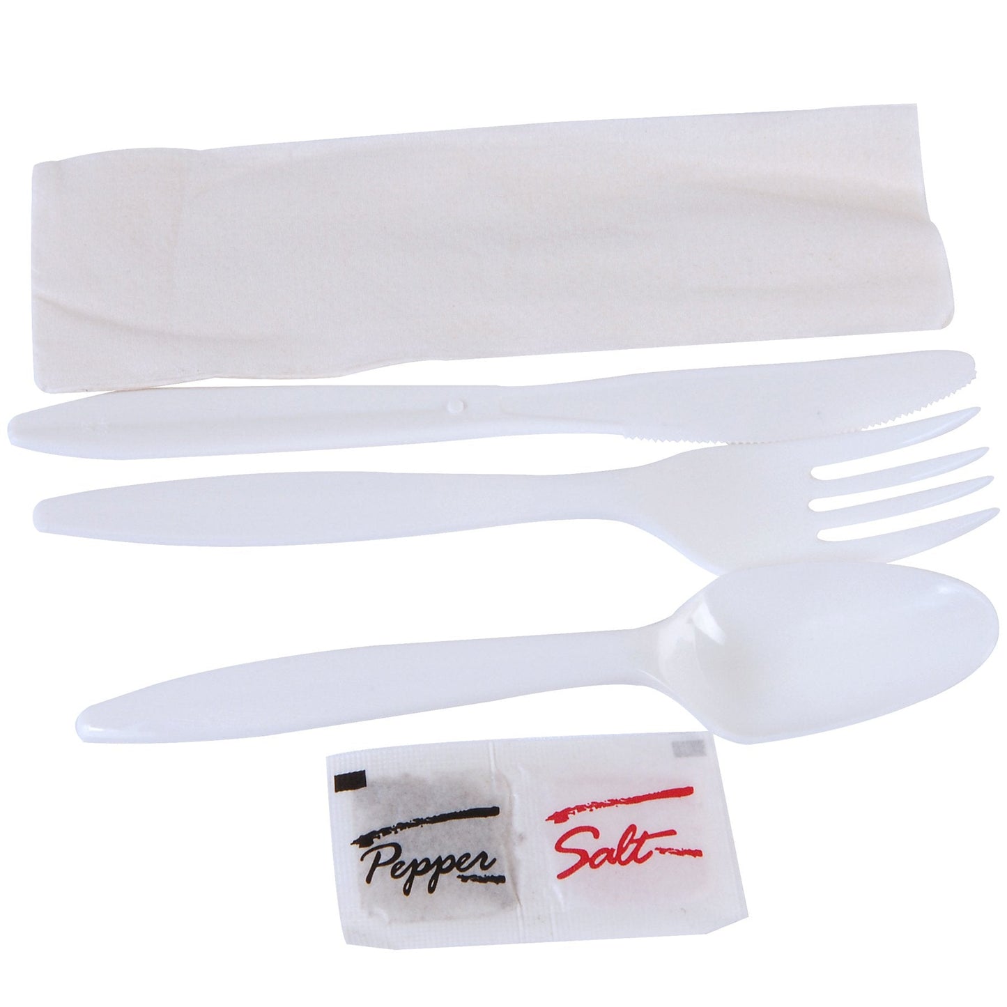 Dixie Individually Wrapped 6-Piece Medium-Weight Polypropylene Plastic Fork, Knife, Teaspoon, Napkin, Salt And Pepper Cutlery Kit by GP PRO (Georgia-Pacific), White, CMP26NSPC, (Case of 250 Kits)