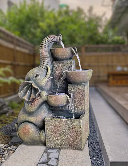 SEINHIJO Outdoor Floor Water Fountain Fengshui Waterfall Modern Decor Gift for Garden Yard Patio LED Lights 15 x 9 x 20 Inch