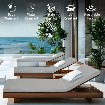Iheqard Outdoor Chaise Lounge Cushions for Patio, 72"x22"x3" Lounge Chair Cushions Set of 2, Waterproof Replacement Seat Cushions for Outdoor Furniture