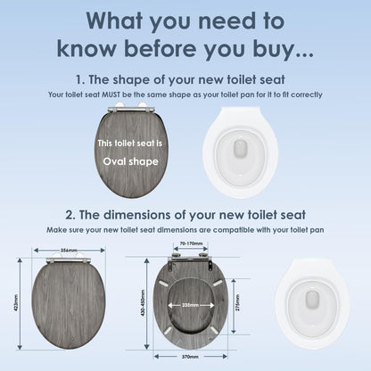 AQUALONA® Luxury Grey Oak Effect Toilet Seat - Soft Close MDF Moulded Wood Seat with Quick Release Button and Durable Hinges - Comfortable, Easy to Clean and Install with Universal Fittings