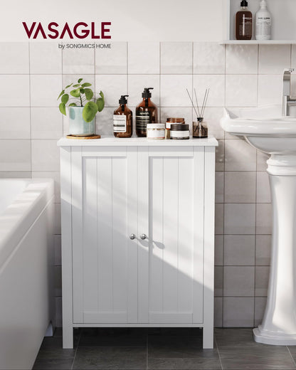 VASAGLE Freestanding Bathroom Floor Storage Cabinet, Storage Cupboard, Bathroom Storage Unit, with 2 Adjustable Shelves, 30 x 60 x 80 cm, White BCB60W