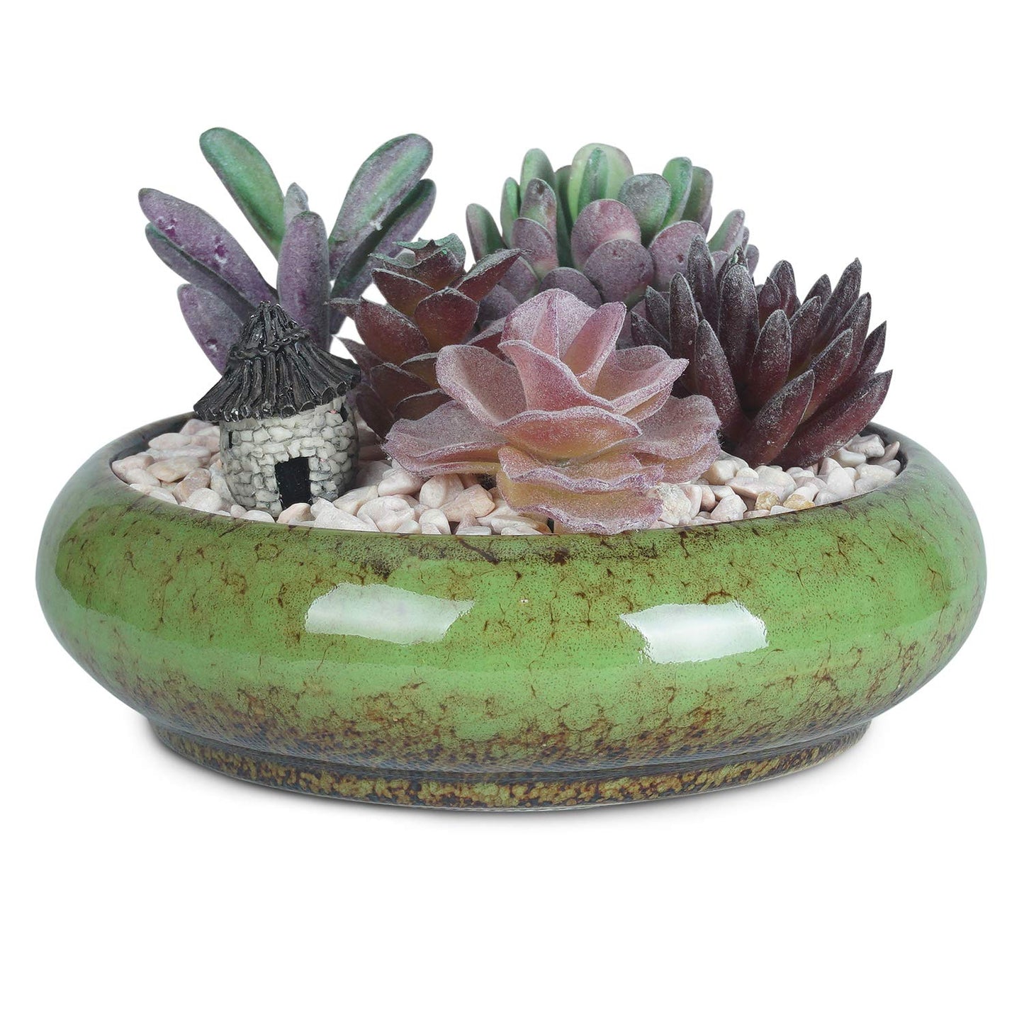 ARTKETTY Succulent Pots - 7.3 Inch Ceramic Bonsai Pots with Drainage Tray, Large Shallow Succulent Planters for Indoor Cactus Plants Decorative Flower Plant Container Bowl