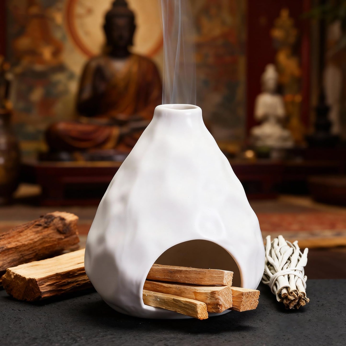 Palo Santo Sticks Holder Ceramic Incense Burner Holder Smudge Bowl for Sage Incense Cone Yoga Spiritual Meditation Room Home Decor Gift Mini Chiminea Ash Catcher